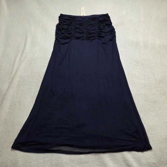 New M Maeve x Anthropologie Ruched yoke column maxi skirt in Navy Storm - Picture 3 of 9